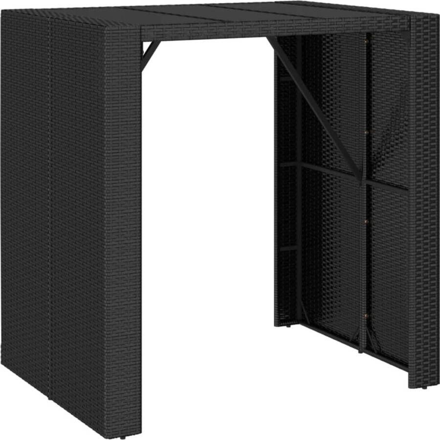 VidaXL Bartafel met glazen blad 105x80x110 cm poly rattan zwart