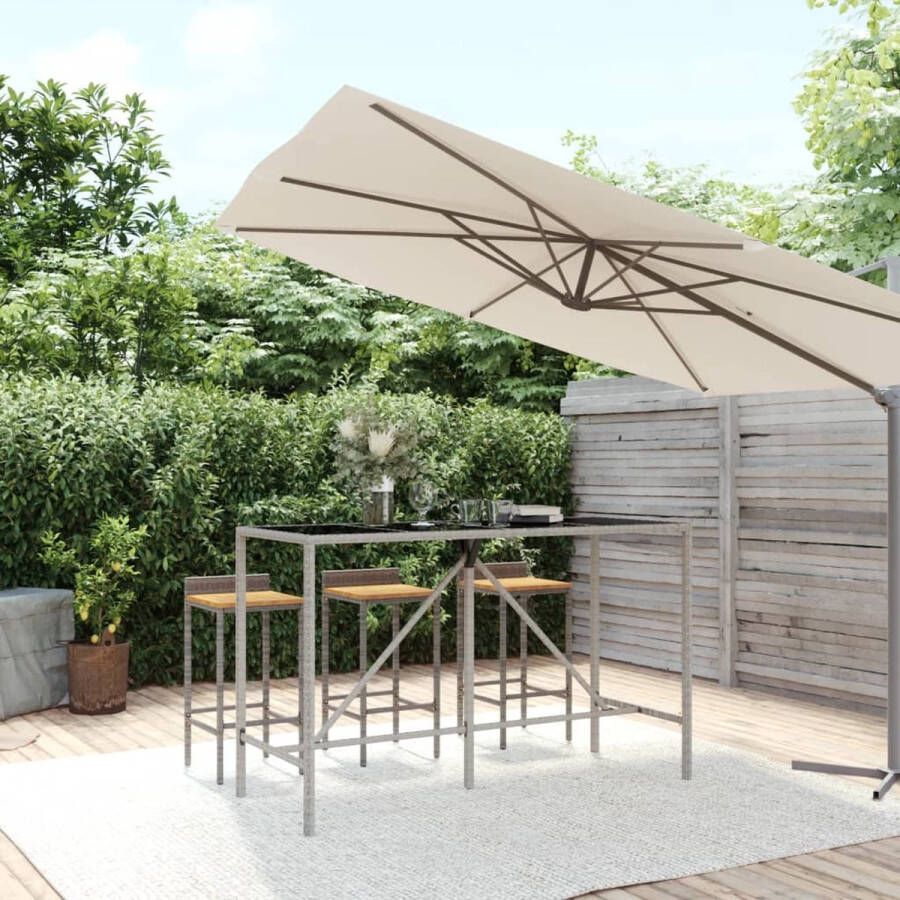 VidaXL Bartafel met glazen blad 180x70x110 cm poly rattan grijs