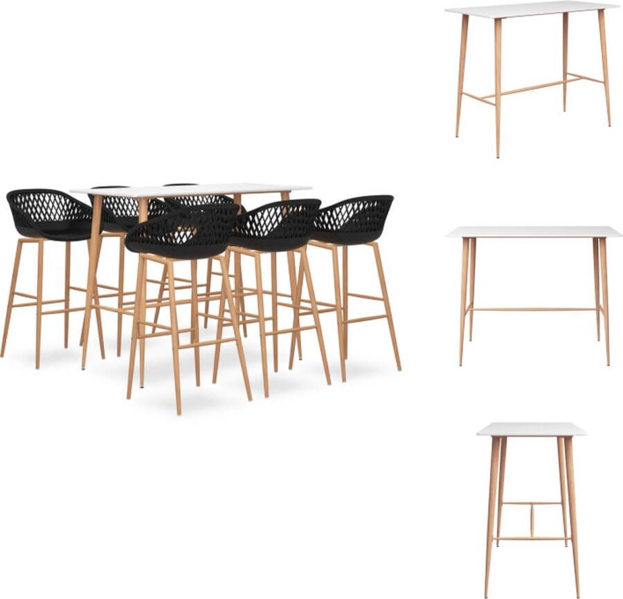 VidaXL Bartafel Modern MDF en metaal 120 x 60 x 105 cm Wit Barkruk Ergonomisch PP en metaal 48 x 47.5 x 95.5 cm Zwart Set tafel en stoelen