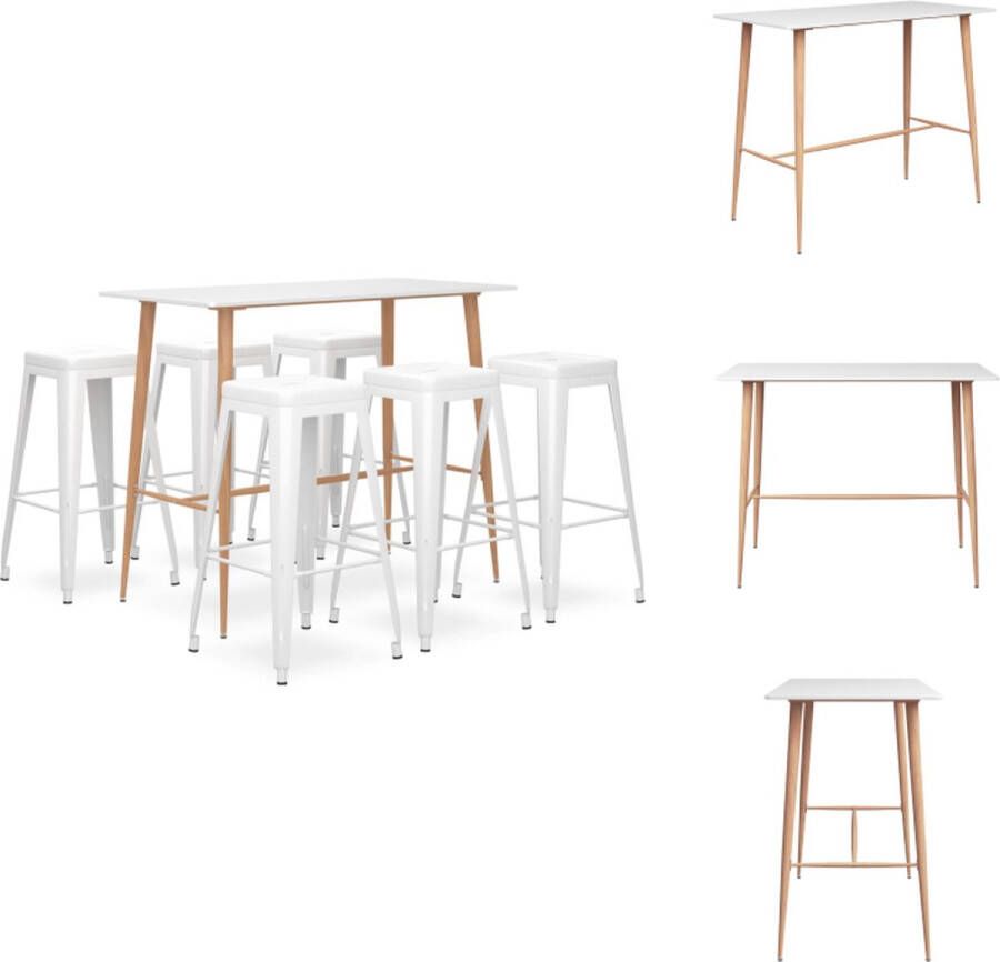 VidaXL Bartafel Modern Wit 120x60x105cm MDF en Metaal Inclusief 6 Barkrukken 43x43x77cm Metaal Stapelbaar Montage vereist Set tafel en stoelen
