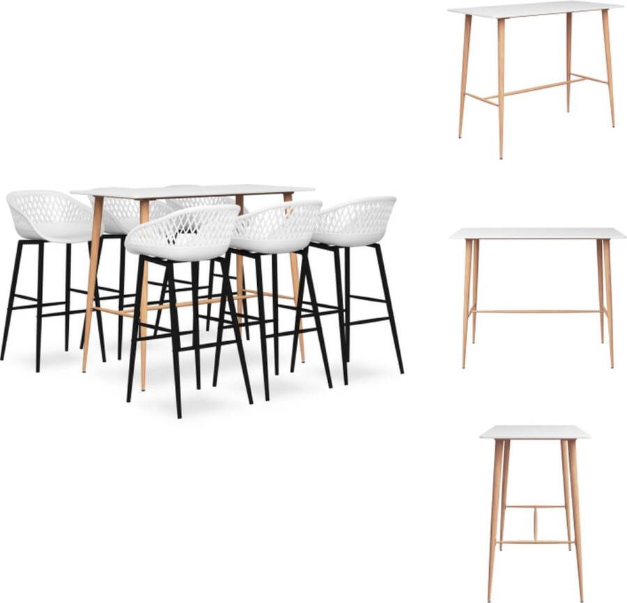 VidaXL Bartafel Set Wit MDF Metaal 120x60x105 cm 1 tafel 6 kruk Set tafel en stoelen