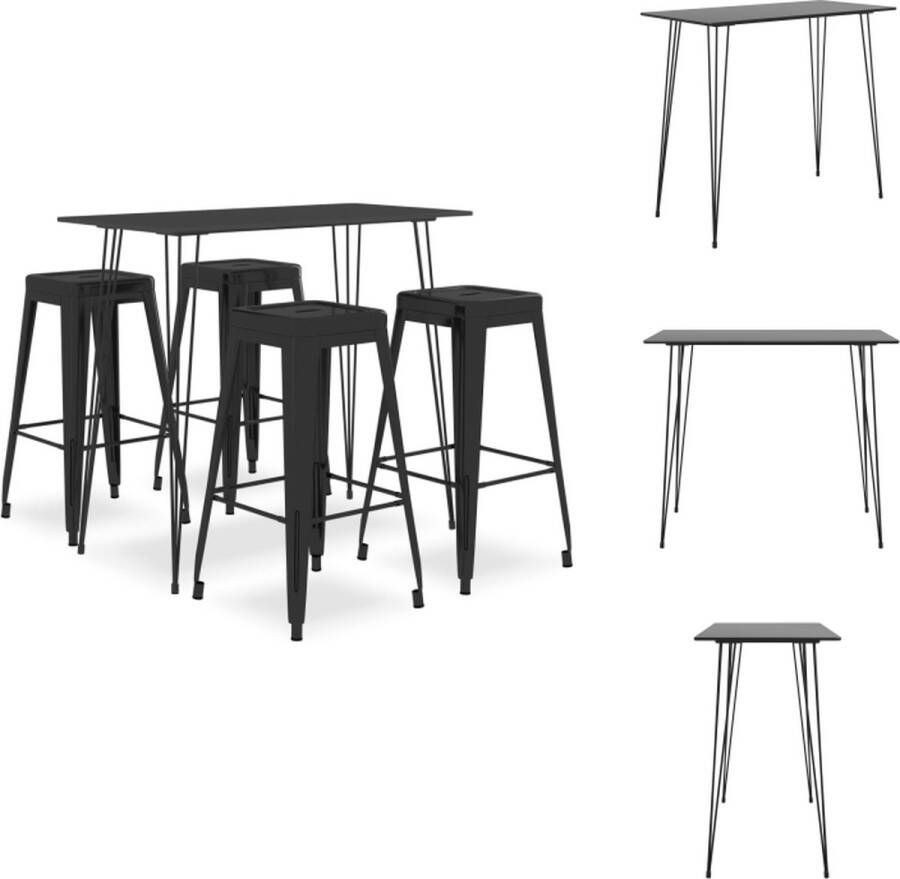 VidaXL Bartafel Set Zwart MDF en metaal 120 x 60 x 105 cm Stapelbaar Set tafel en stoelen