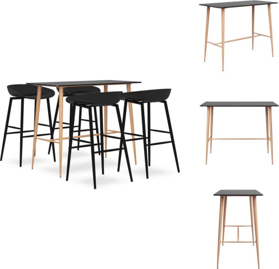 VidaXL Bartafel Statafel MDF en Metaal 120 x 60 x 105 cm Zwart Barkruk PP en Metaal 48 x 47.5 x 95.5 cm Zwart Set tafel en stoelen