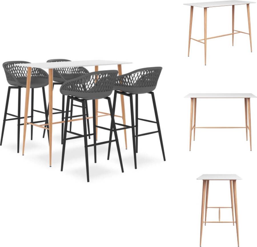 VidaXL Bartafel wit 120 x 60 x 105 cm MDF en metaal Barkruk grijs 48 x 47.5 x 95.5 cm PP en metaal 74.5 cm zithoogte Set tafel en stoelen