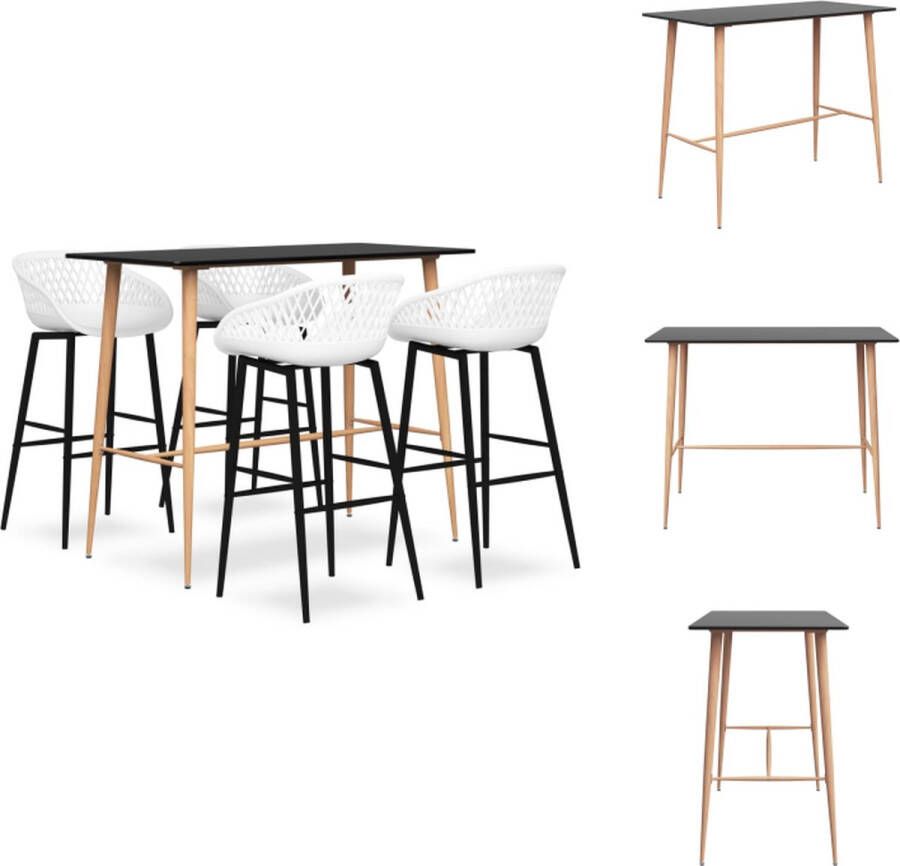 VidaXL Bartafel Zwart MDF en Metaal 120x60x105cm Barkruk Wit PP en Metaal 48x47.5x95.5cm Set tafel en stoelen