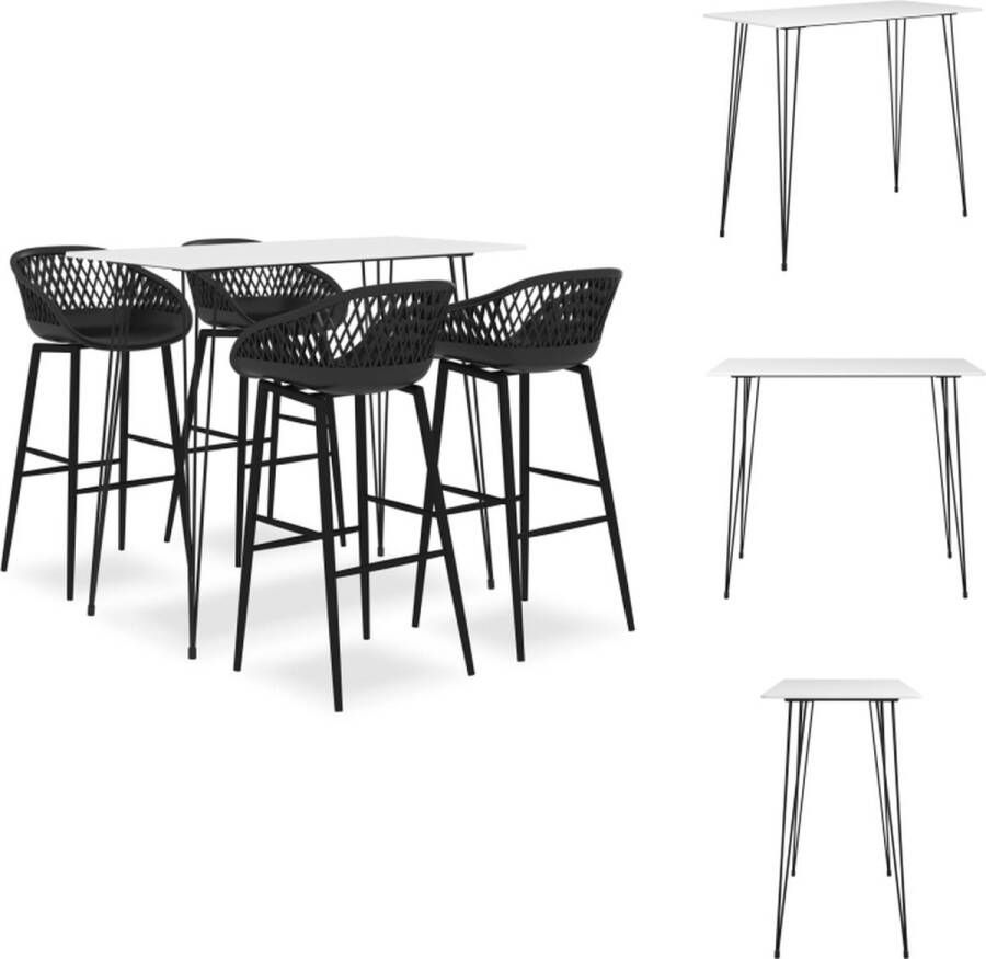 VidaXL Bartafelset wit 120x60x105 cm MDF en metaal 4 barkrukken Set tafel en stoelen