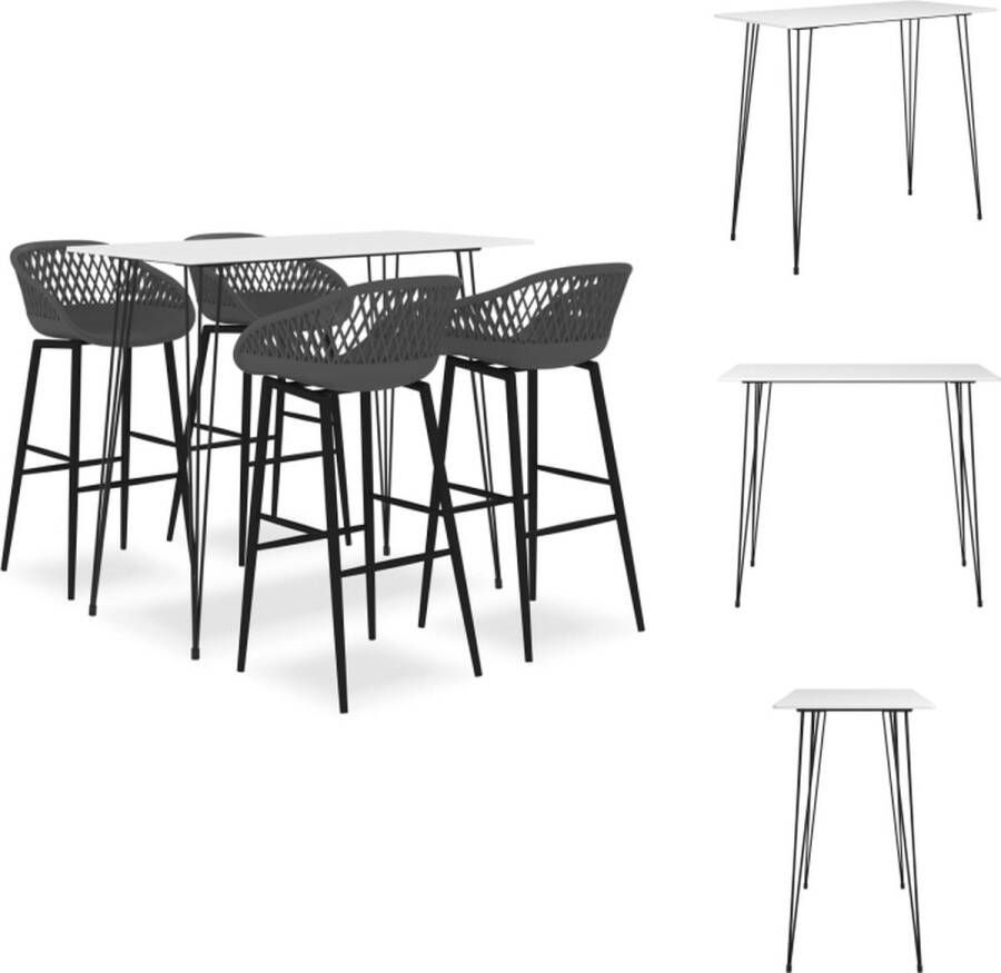 VidaXL Bartafelset Wit MDF en metaal 120 x 60 x 105 cm 4 barkrukken Grijs PP en metaal 48 x 47.5 x 95.5 cm Set tafel en stoelen