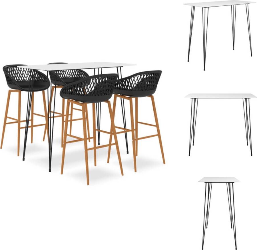 VidaXL Bartafelset wit MDF en metaal 120 x 60 x 105 cm 4 barkrukken zwart PP en metaal 48 x 47.5 x 95.5 cm Set tafel en stoelen