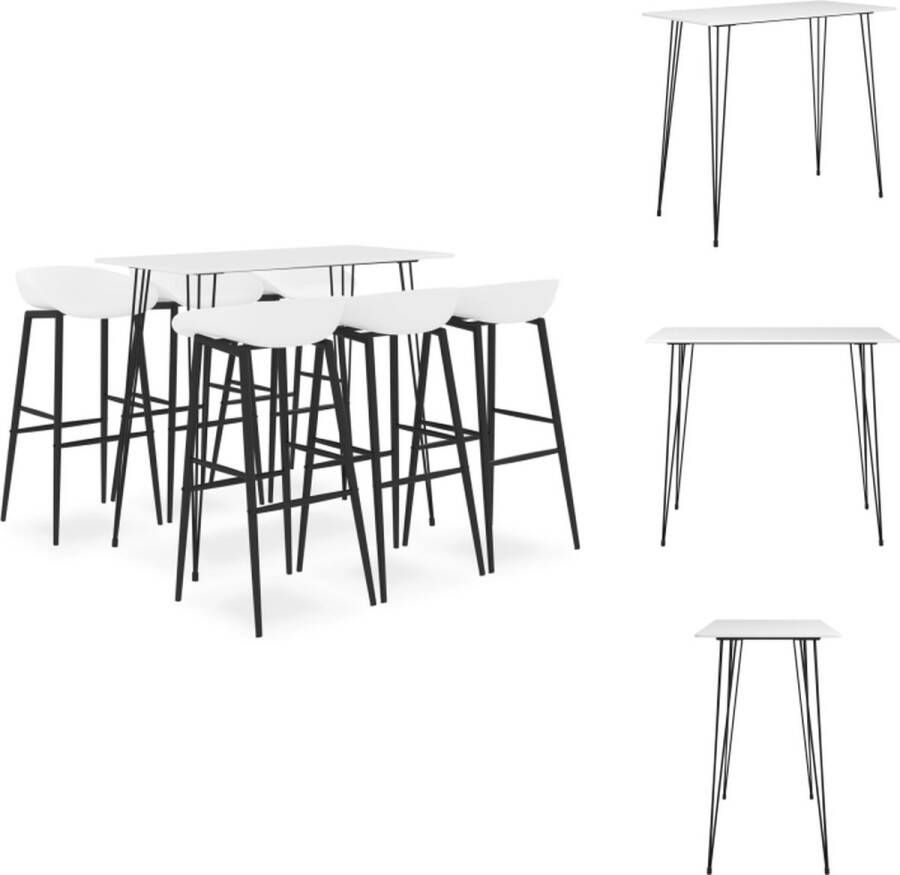 VidaXL Bartafelset Wit MDF en metaal 120 x 60 x 105 cm 6 barkrukken PP en metaal 48 x 47.5 x 95.5 cm Set tafel en stoelen