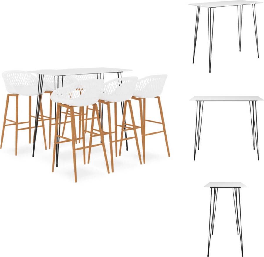 VidaXL Bartafelset Wit MDF en metaal 120 x 60 x 105 cm Ergonomische barkrukken PP en metaal 48 x 47.5 x 95.5 cm 6 stoelen Set tafel en stoelen