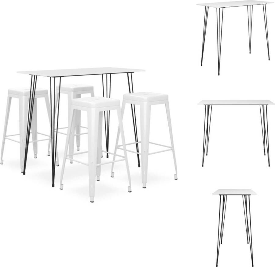 VidaXL Bartafelset Wit MDF en metaal 120 x 60 x 105 cm (L x B x H) 4 barkrukken 43 x 43 x 77 cm (B x D x H) Set tafel en stoelen