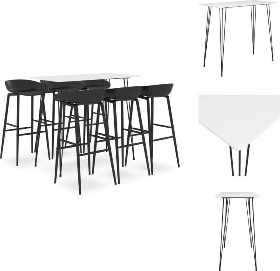 VidaXL Bartafelset wit MDF en metaal 120x60x105 cm Barkrukken zwart PP en metaal 48x47.5x95.5 cm Set tafel en stoelen