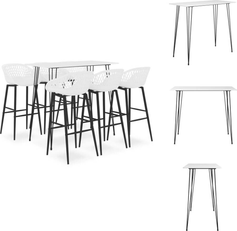 VidaXL Bartafelset Wit MDF en metaal 120x60x105cm Inclusief 1 bartafel 6 barkrukken Set tafel en stoelen