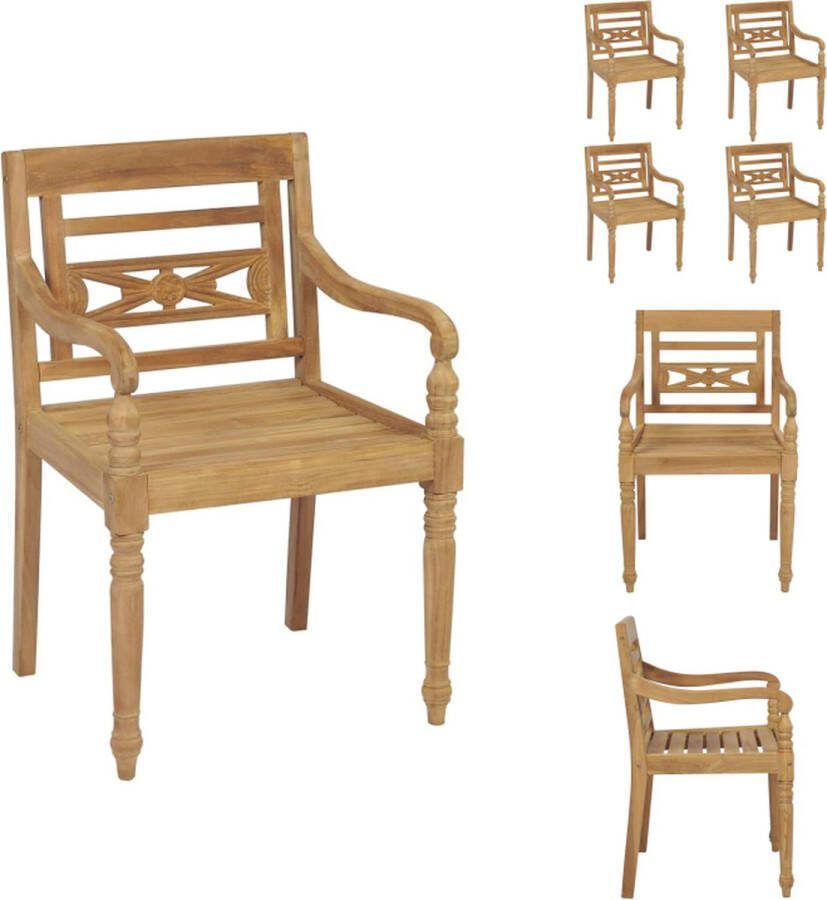 VidaXL Batavia Tuinstoelen Hout Set van 4 Met Kussens 55x51.5x84cm Weerbestendig Tuinstoel