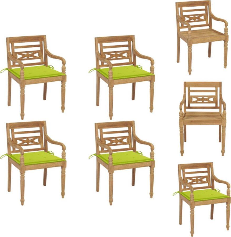 VidaXL Batavia Tuinstoelen Teakhout Houten Stoelen met Kussens Set van 4 Tuinstoel