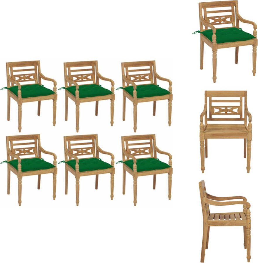 VidaXL Batavia Tuinstoelenset Teakhout 55 x 51.5 x 84 cm Groene kussens Tuinstoel