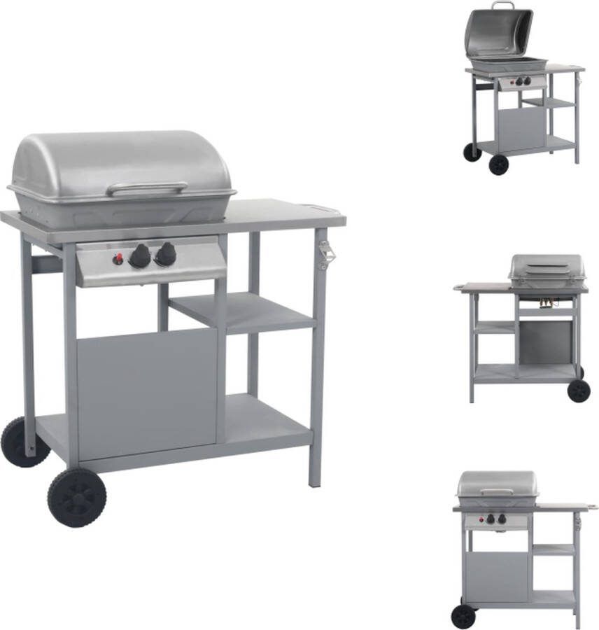 VidaXL BBQ 3-laags zijtafeltje Gasbarbecue Gepoedercoat staal en roestvrij staal 92x53x96cm Zilver Barbecue