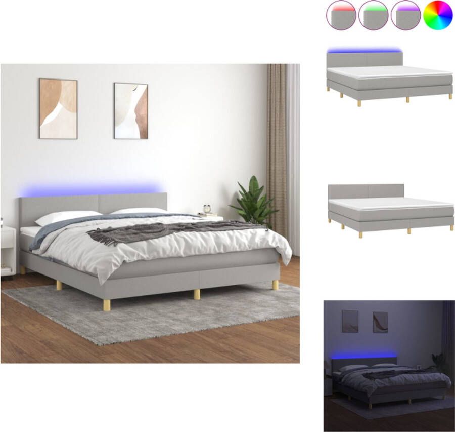 VidaXL Bed Boxspring LED 180x200 Lichtgrijs Bed