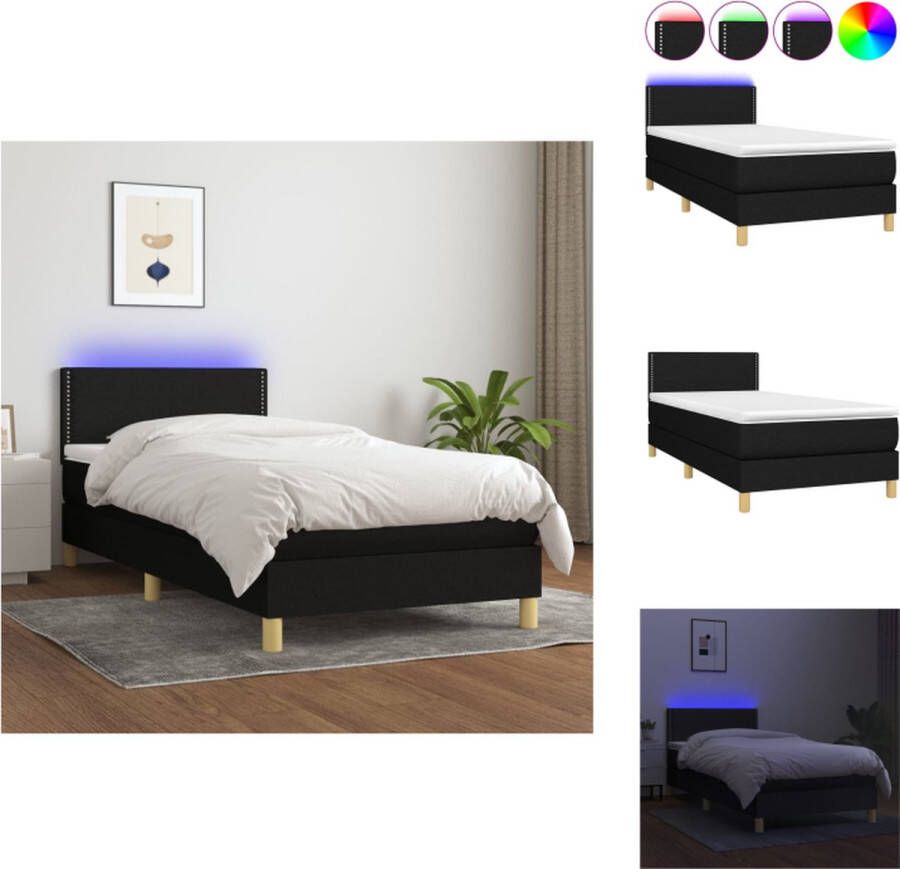 VidaXL Bed Boxspring LED 90x200 cm zwart Bed