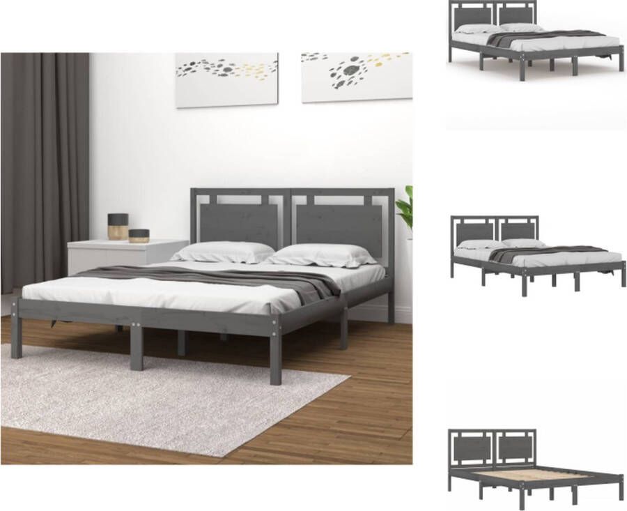 VidaXL Bed Classic s Bedframe 200x200 cm Grijs Massief Grenenhout Multiplex lattenbodem Bed