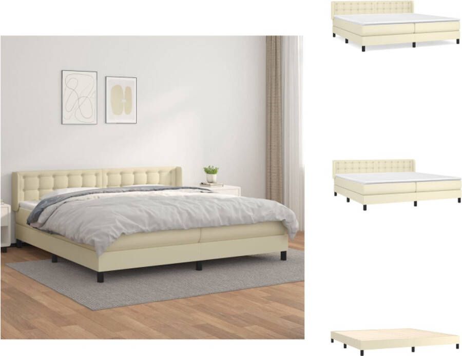 VidaXL Bed Crème Kunstleer 203 x 203 x 78 88 cm Pocketvering matras Middelharde ondersteuning Huidvriendelijk topmatras Bed