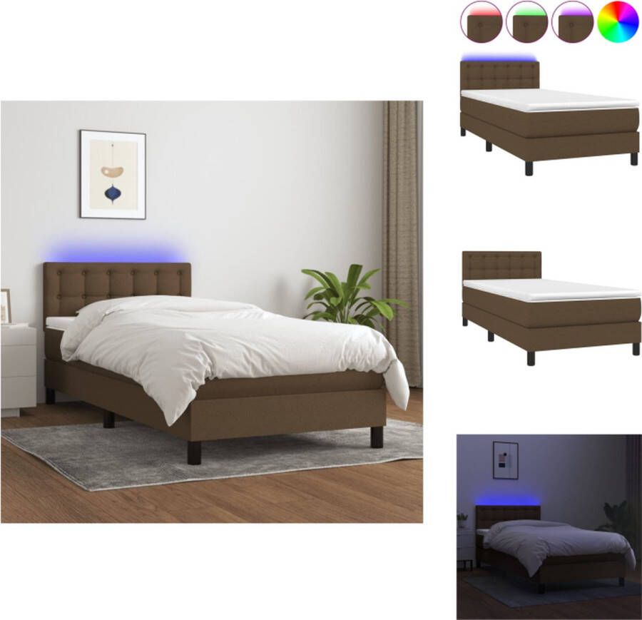 VidaXL Bed Donkerbruin Boxspring 203x90x78 88 Inclusief LED Bed