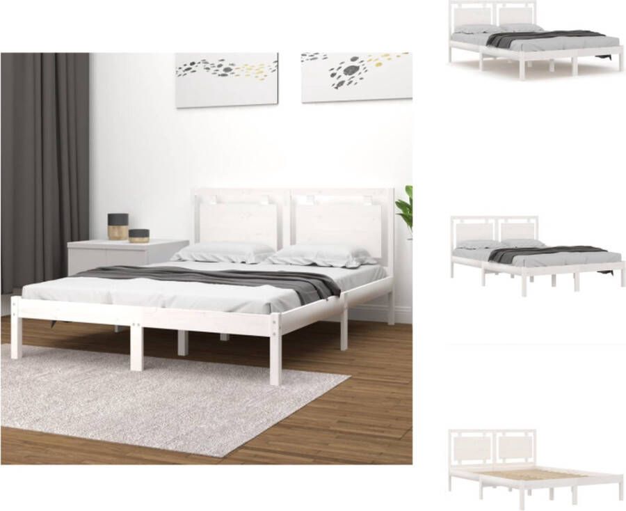 VidaXL Bed Frame Grenenhout Wit 195.5 x 145.5 x 31 cm Multiplex Lattenbodem Geschikt voor 140 x 190 cm Matras Bed