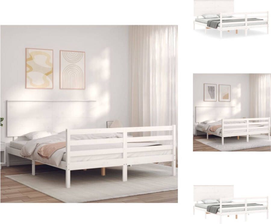 VidaXL Bed Grenenhout Wit 205.5 x 165.5 x 82.5 cm Matras niet inbegrepen Bed