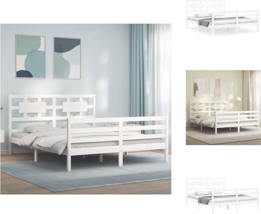 VidaXL Bed Grenenhout Wit 205.5x155.5x100cm 150x200cm Multiplex lattenbodem Bed