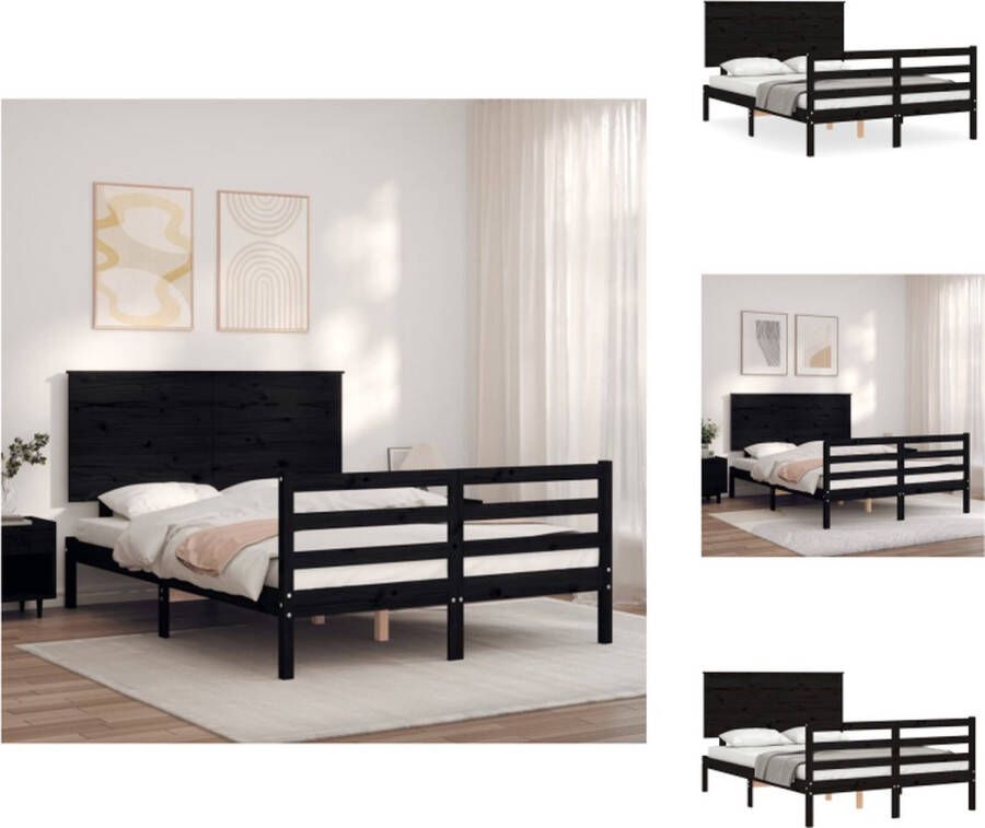 VidaXL Bed Grenenhouten Zwart 205.5 x 145.5 x 82.5 cm Multiplex lattenbodem Functioneel hoofd- en voeteneinde Bed