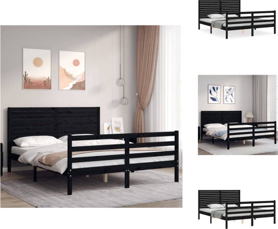 VidaXL Bed Grenenhouten Zwart Afmetingen- 205.5 x 165.5 x 100 cm (L x B x H) Geschikt voor matras 160 x 200 cm Montage vereist Bed