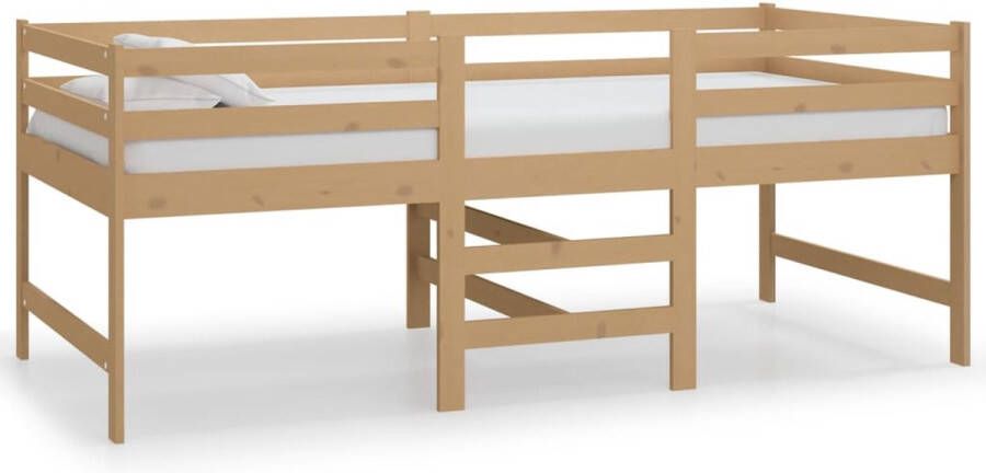 vidaXL -Bed-halfhoog-massief-grenenhout-honingbruin-90x200-cm
