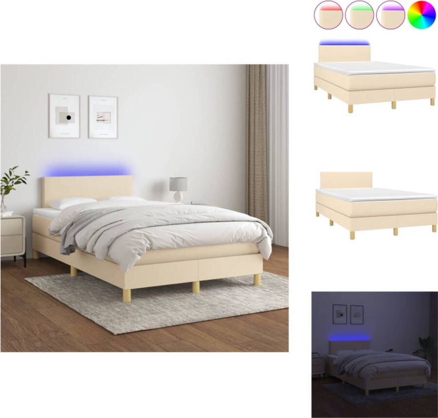 VidaXL Bed LED 120x200 cm Crème Stof Hoogte verstelbaar hoofdbord Pocketvering matras Huidvriendelijk topmatras Kleurrijke LED-verlichting Bed