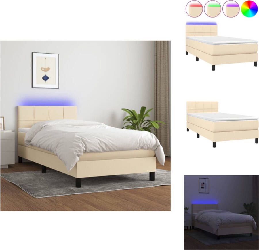 VidaXL Bed LED 203x100 cm Crème Pocketvering Matras Huidvriendelijk Topmatras Bed