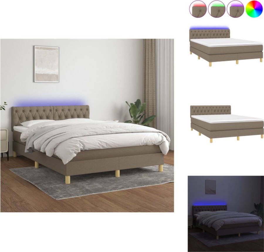 VidaXL Bed LED Boxspring 193 x 144 x 78 88 cm Pocketvering matras Huidvriendelijk topmatras Kleurrijke LED-verlichting Bed
