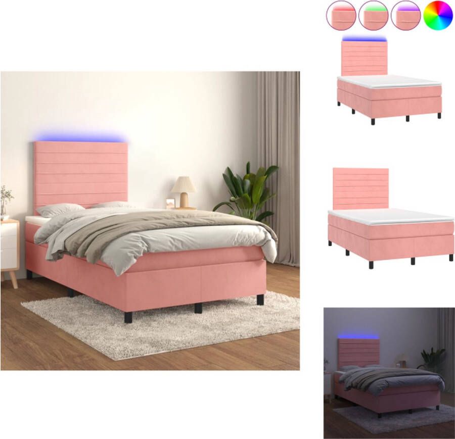 VidaXL Bed LED Boxspring 203x120 cm Fluweel roze Bed