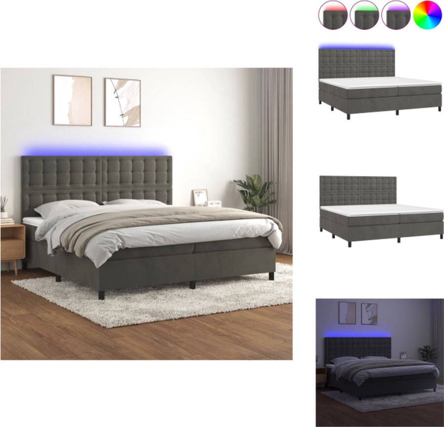 VidaXL Bed LED Boxspring Donkergrijs 203x200x118 128cm Fluweel Pocketvering Huidvriendelijk Bed