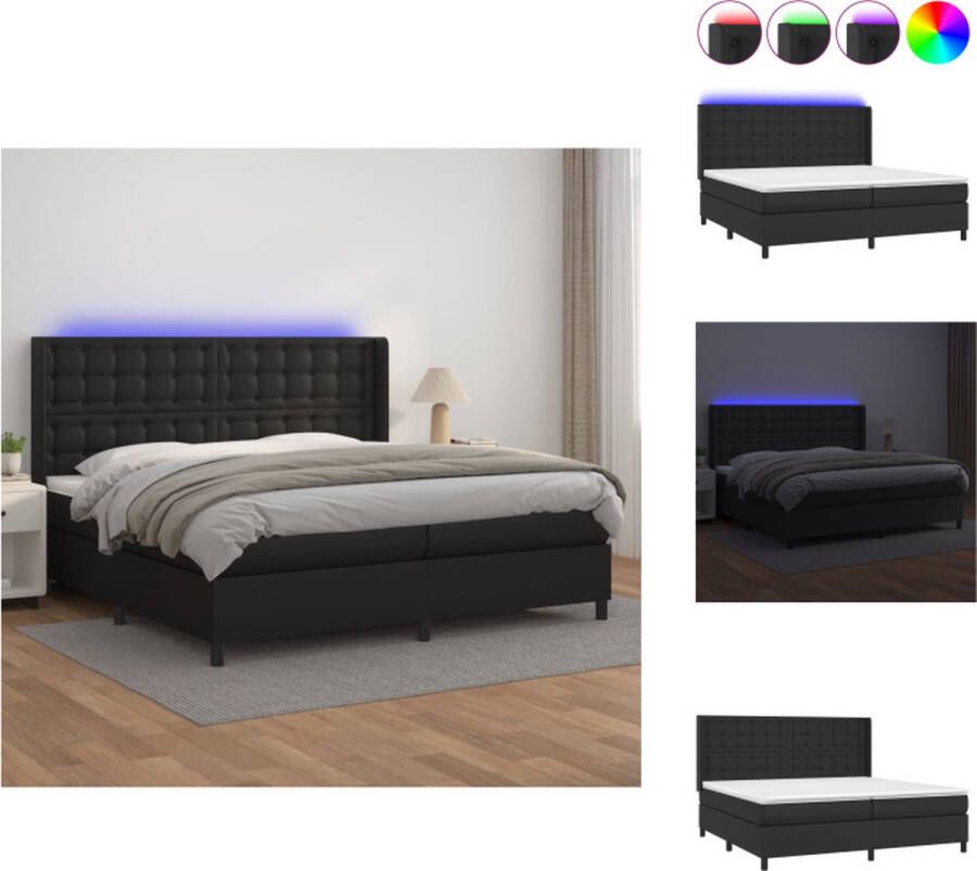 VidaXL Bed Led Zwart Kunstleer 203x203 Luxe en Duurzaam Verstelbaar Hoofdbord Pocketvering Matras Huidvriendelijk Topmatras Incl LED-strips Bed