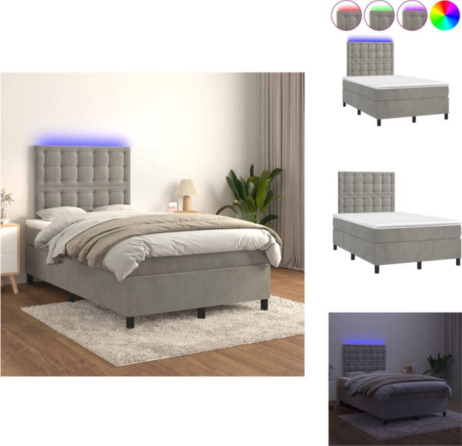 VidaXL Bed Light Grey Velvet 203x120x118 128cm LED Strip Bed