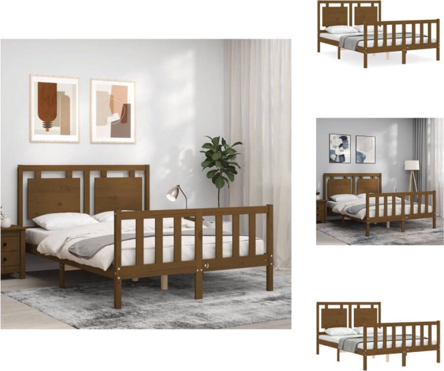 VidaXL Bed Massief Grenenhout 195.5 x 125.5 x 100 cm Multiplex lattenbodem Honingbruin 4FT Small Double Bed