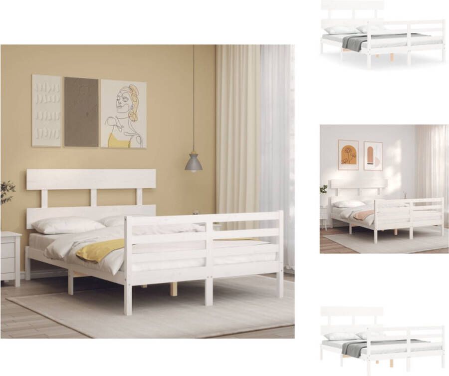 VidaXL Bed Massief Grenenhout Wit 205.5 x 145.5 x 81 cm Multiplex lattenbodem Bed