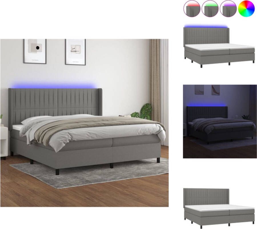 VidaXL Bed Mega Deluxe donkergrijs 203 x 203 cm incl matras en LED verstelbaar hoofdbord pocketvering huidvriendelijk topmatras montagehandleiding inbegrepen USB-aansluiting 150 cm LED-strip IP65 Bed