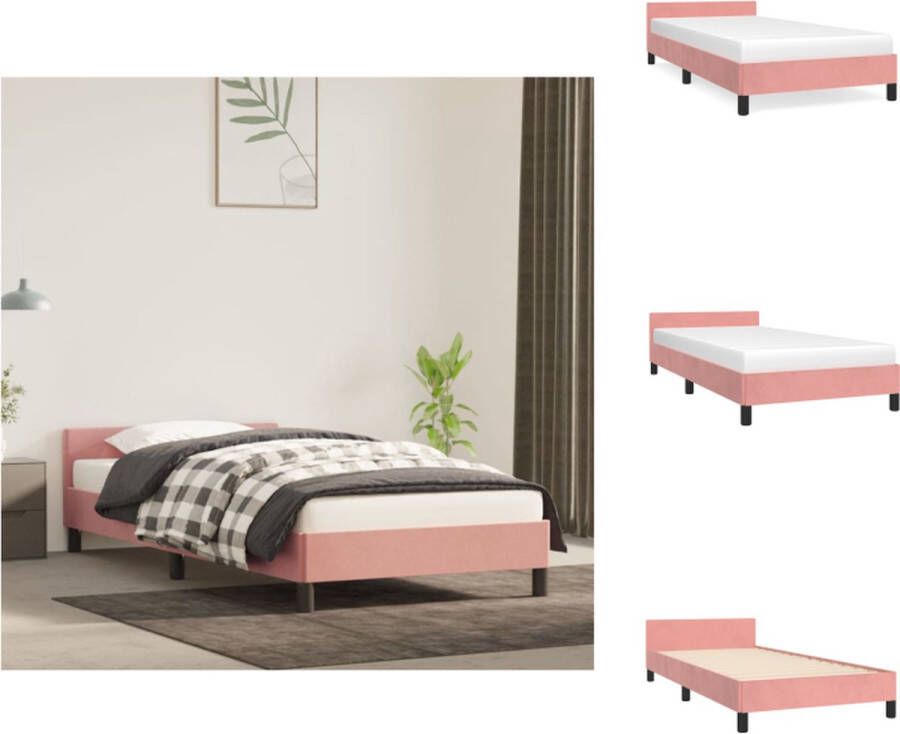 VidaXL Bed met Hoofdeinde Roze 193x93x50 cm Fluweel Multiplex Lattenbodem Bed
