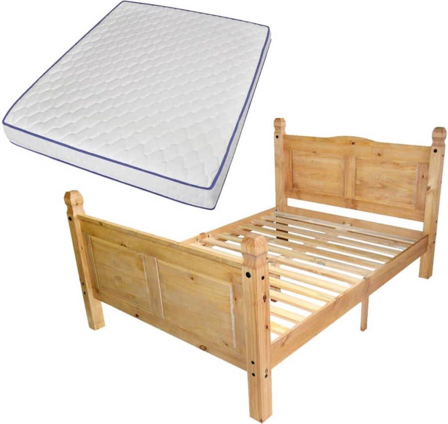 VidaXL -Bed-met-traagschuim-matras-grenenhout-Corona-stijl-160x200-cm