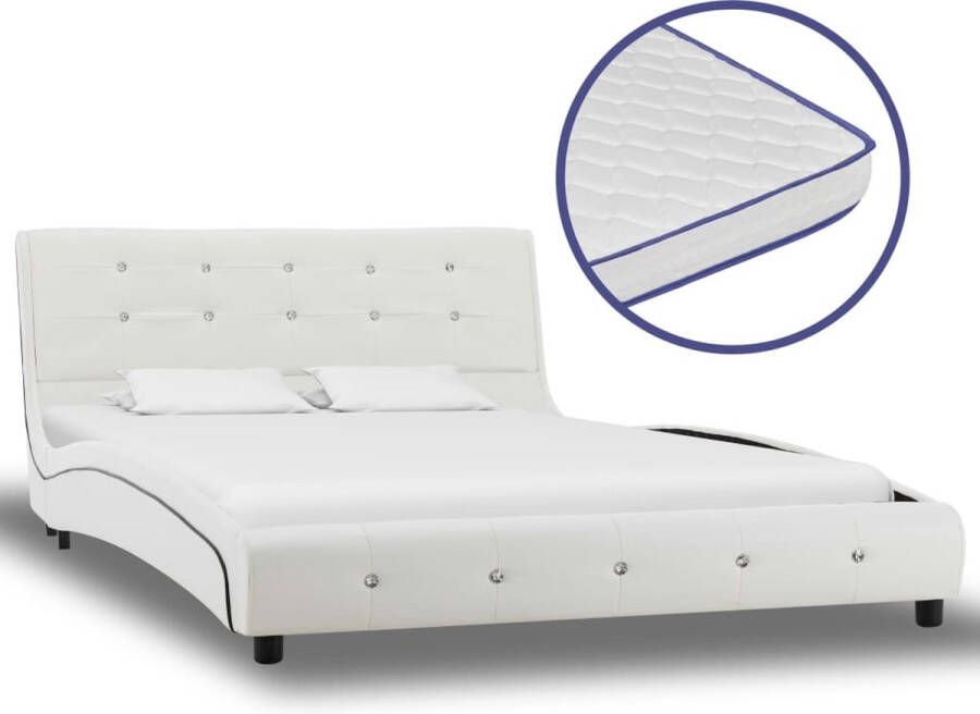 VidaXL -Bed-met-traagschuim-matras-kunstleer-wit-120x200-cm