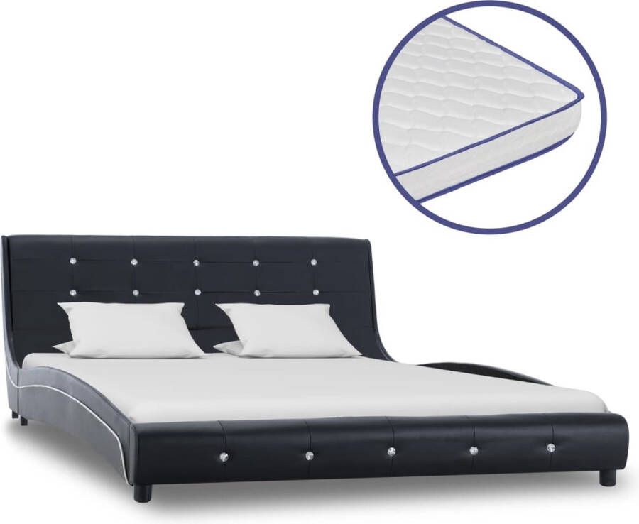 VidaXL -Bed-met-traagschuim-matras-kunstleer-zwart-140x200-cm