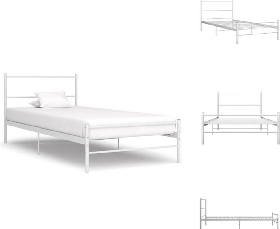 VidaXL Bed Metalen eenpersoonsbed 209 x 107 x 84 cm Wit Bed
