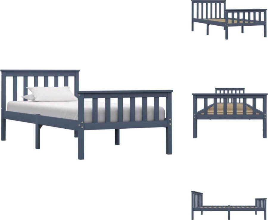 VidaXL Bed Modern Massief Grenenhouten Bedframe 100x200 cm Grijs Bed