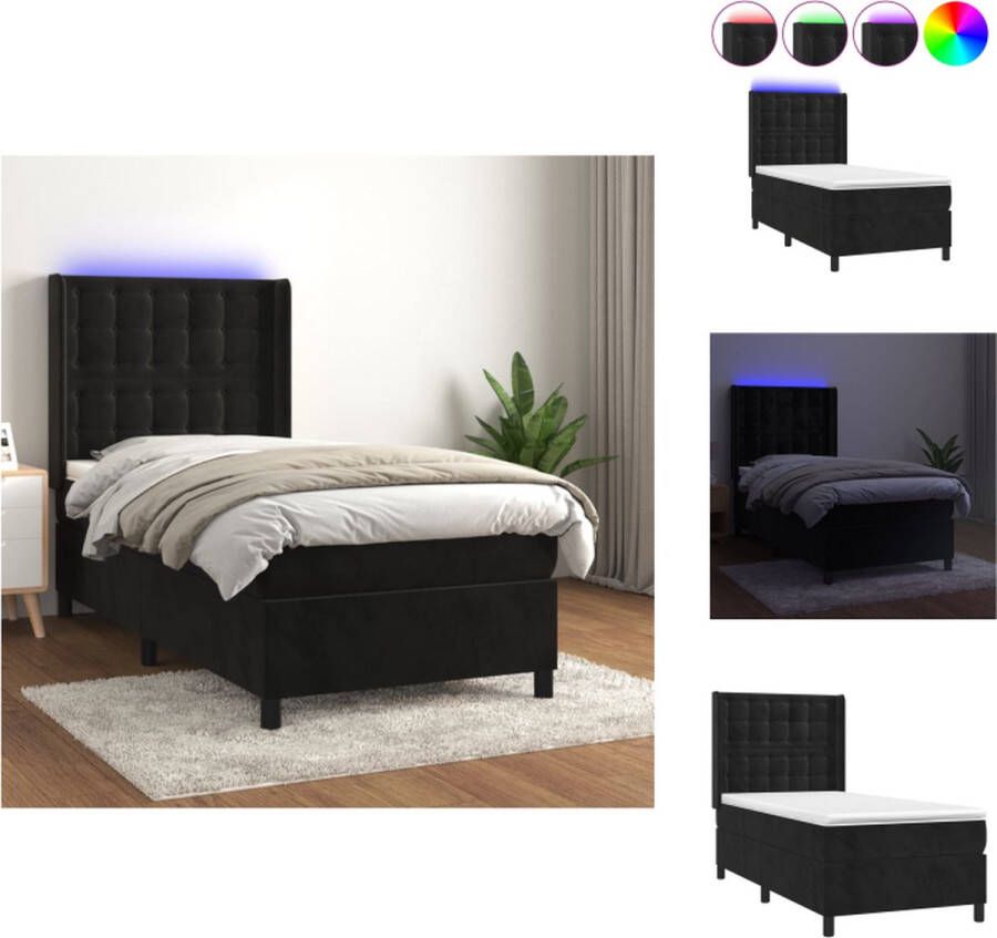VidaXL Bed Pocketvering Matras LED 100x200 cm Zwart Fluweel Bed