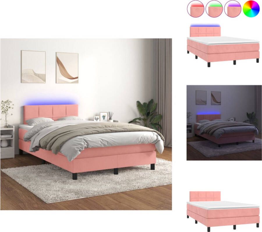 VidaXL Bed Roze Fluweel 203x120x78 88 cm LED Pocketvering Matras Huidvriendelijk topmatras Bed